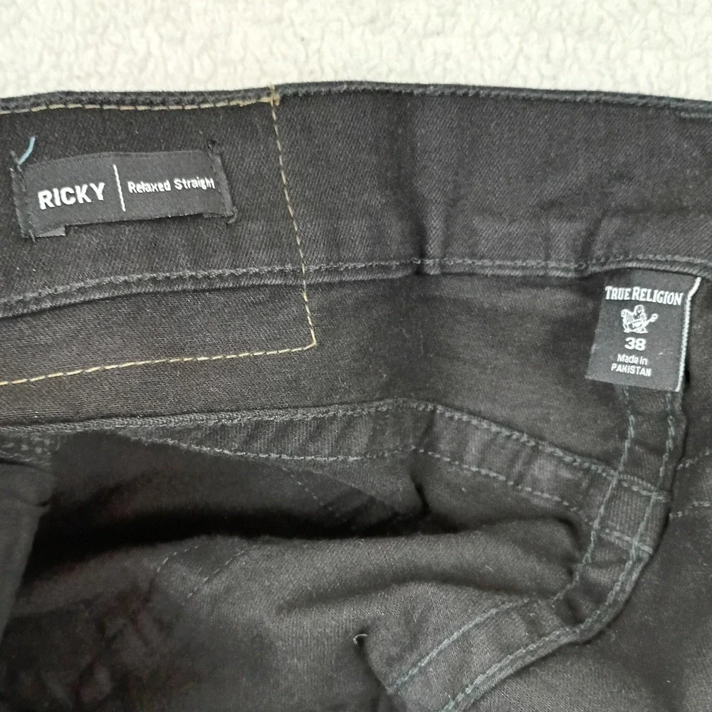 True Religion Ricky Relaxed Straight Men 38X32 Shadow Black Flap Pocket Street